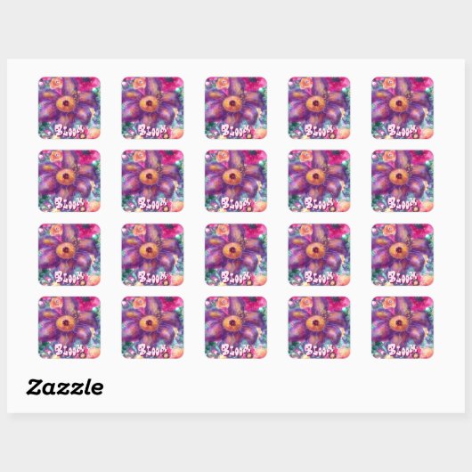 Whimsical Floral Abstract Art Teal Personalized  スクエアシール (シート)