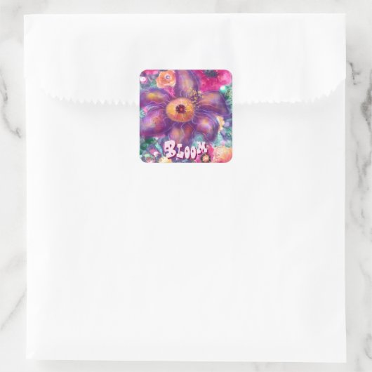 Whimsical Floral Abstract Art Teal Personalized  スクエアシール (バッグ)