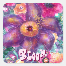 Whimsical Floral Abstract Art Teal Personalized  スクエアシール