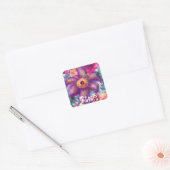 Whimsical Floral Abstract Art Teal Personalized  スクエアシール (封筒)