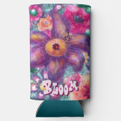 Whimsical Floral Abstract Art Teal Personalized  スリム缶クーラー (裏面)