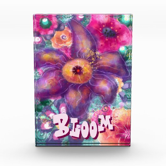 Whimsical Floral Abstract Art Teal Personalized フォトブロック (正面)