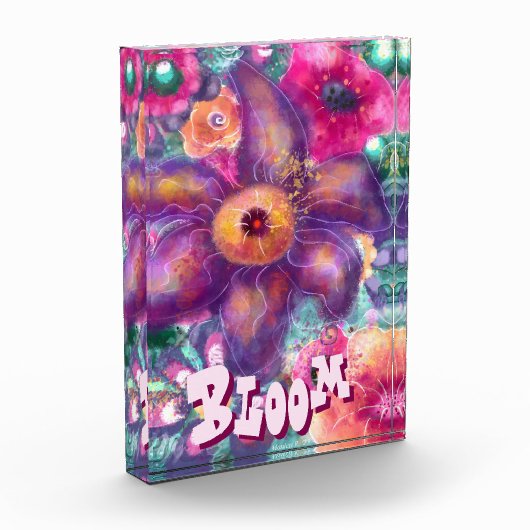 Whimsical Floral Abstract Art Teal Personalized フォトブロック (左)