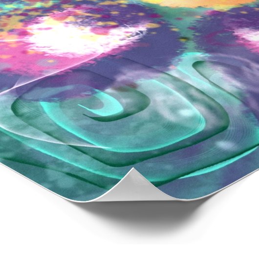 Whimsical Floral Abstract Art Teal Personalized ポスター (角)