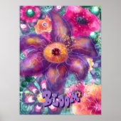 Whimsical Floral Abstract Art Teal Personalized ポスター (正面)