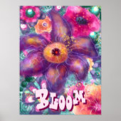 Whimsical Floral Abstract Art Teal Personalized ポスター (正面)