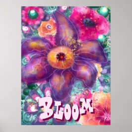 Whimsical Floral Abstract Art Teal Personalized ポスター
