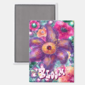 Whimsical Floral Abstract Art Teal Personalized マグネット (正面/裏面)