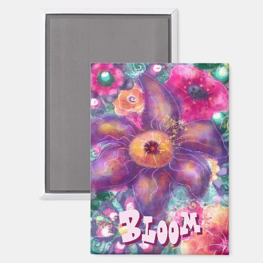 Whimsical Floral Abstract Art Teal Personalized  マグネット (正面/裏面)