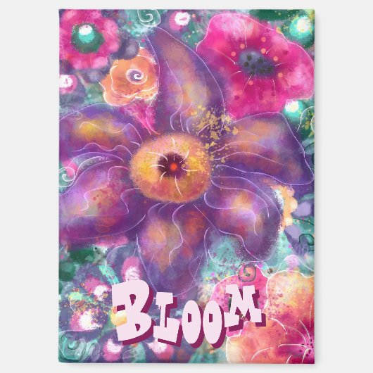 Whimsical Floral Abstract Art Teal Personalized マグネット (正面)