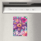 Whimsical Floral Abstract Art Teal Personalized マグネット (インサイチュ (食洗機))