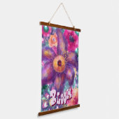 Whimsical Floral Abstract Art Teal Personalized 吊り下げ型タペストリー (傾斜あり)