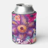 Whimsical Floral Abstract Art Teal Personalized  缶クーラー (缶正面)