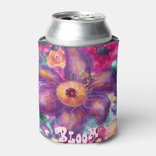 Whimsical Floral Abstract Art Teal Personalized  缶クーラー (缶正面)