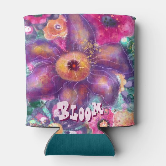 Whimsical Floral Abstract Art Teal Personalized 缶クーラー (裏面)