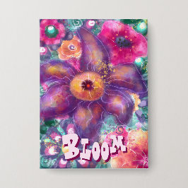 Whimsical Floral Abstract Art Teal Personalized  缶バッジ