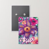 Whimsical Floral Abstract Art Teal Personalized 缶バッジ (正面/裏面)
