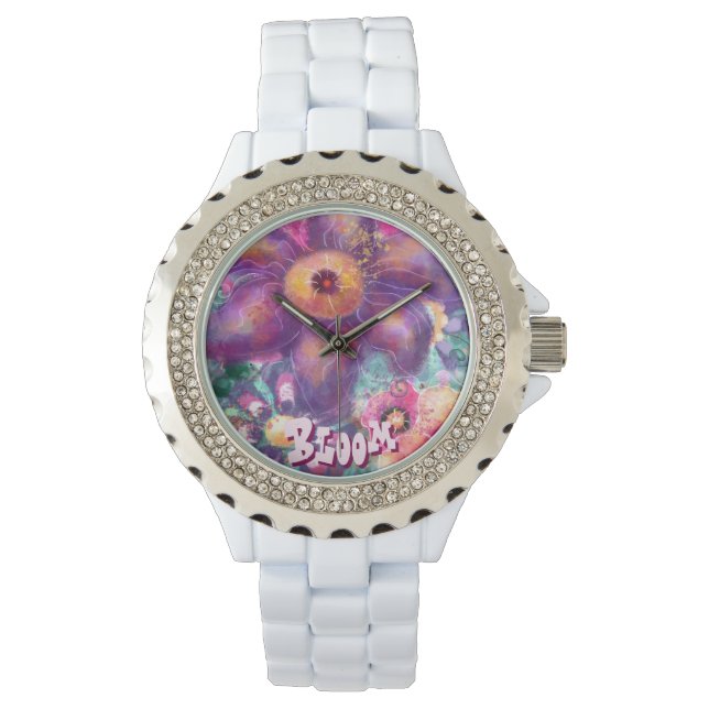 Whimsical Floral Abstract Art Teal Personalized  腕時計 (正面)