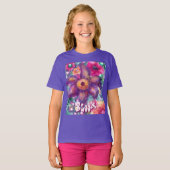Whimsical Floral Abstract Art Teal Personalized  Tシャツ (正面フル)