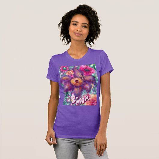 Whimsical Floral Abstract Art Teal Personalized  Tシャツ (正面フル)
