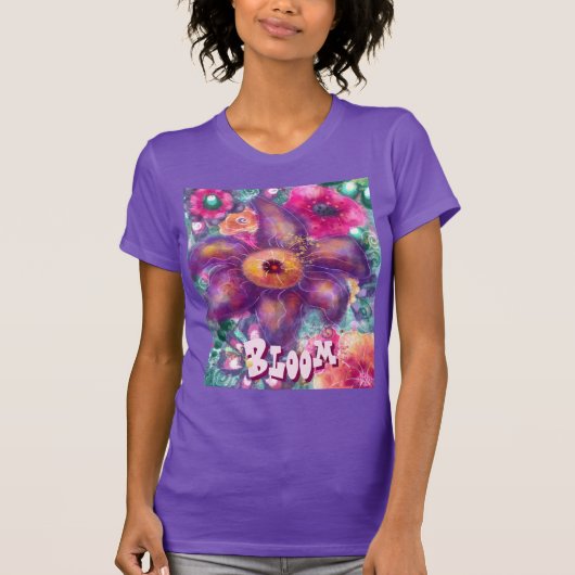 Whimsical Floral Abstract Art Teal Personalized Tシャツ (正面)
