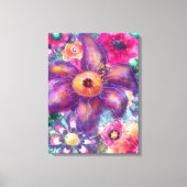 Whimsical Floral Abstract Art Teal Purple Pink キャンバスプリント (正面)