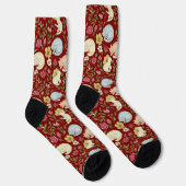 Whimsical Floral and Sleepy Cat Pattern Socks ソックス (右)