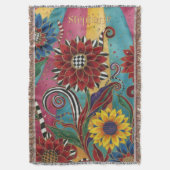 Whimsical Floral Art Custom Name Throw Blanket スローブランケット (正面縦)