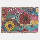 Whimsical Floral Art Custom Name Throw Blanket スローブランケット (正面)