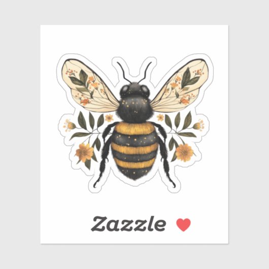 Whimsical Floral Bee Vinyl Sticker シール (シート)