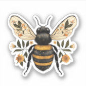 Whimsical Floral Bee Vinyl Sticker シール (正面)