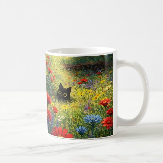 Whimsical Floral Black Cat Mug コーヒーマグカップ (右)
