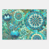 Whimsical Floral Blue Green Flowers Decoupage ラッピングペーパーシート (正面2)