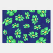 Whimsical Floral Blue Green Flowers Decoupage ラッピングペーパーシート (正面)