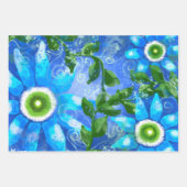 Whimsical Floral Blue Green Teal Daisies Decoupage ラッピングペーパーシート (正面)