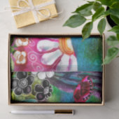 Whimsical Floral Cow Pink Teal Black Decoupage 薄葉紙 (ギフト)