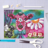 Whimsical Floral Cow Pink Teal Black Decoupage 薄葉紙 (クラフト)
