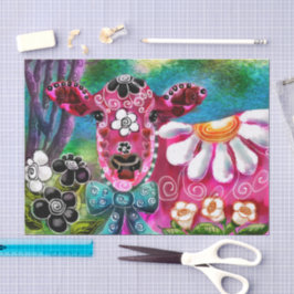Whimsical Floral Cow Pink Teal Black Decoupage 薄葉紙