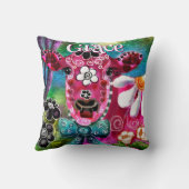 Whimsical Floral Cow Pink Teal Black Personalized クッション (裏面)