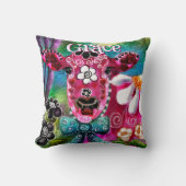 Whimsical Floral Cow Pink Teal Black Personalized クッション (正面)