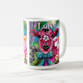 Whimsical Floral Cow Pink Teal Black Personalized コーヒーマグカップ (正面右)