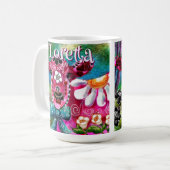 Whimsical Floral Cow Pink Teal Black Personalized コーヒーマグカップ (正面左)