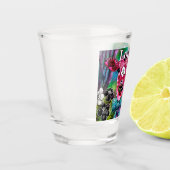 Whimsical Floral Cow Pink Teal Black Personalized ショットグラス (左)