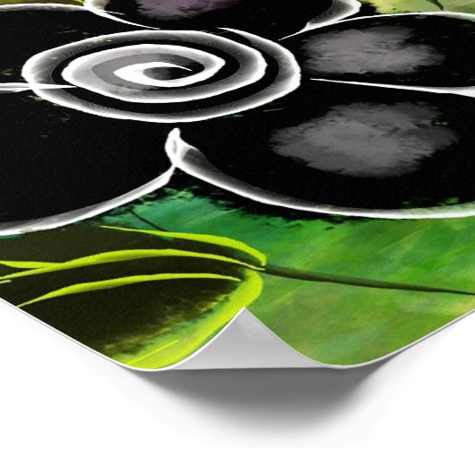 Whimsical Floral Cow Pink Teal Black Personalized ポスター (角)