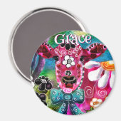 Whimsical Floral Cow Pink Teal Black Personalized マグネット (正面/裏面)