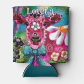 Whimsical Floral Cow Pink Teal Black Personalized 缶クーラー (正面)