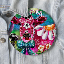 Whimsical Floral Cow Pink Teal Black Personalized