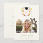 Whimsical Floral Crest Graduation Invitation 招待状 (正面/裏面)