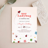 Whimsical Floral Cute Bug Ladybug 1st Birthday 招待状