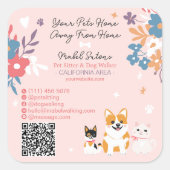 Whimsical floral cute pastel pet sitter dog walker スクエアシール (正面)